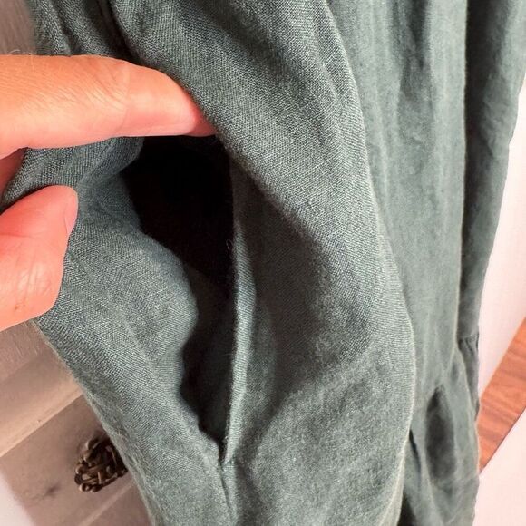 Ann Mashburn Dark Green Square Neck Puff Sleeve Linen Maxi Dress Women’s Size M - Picture 7 of 14